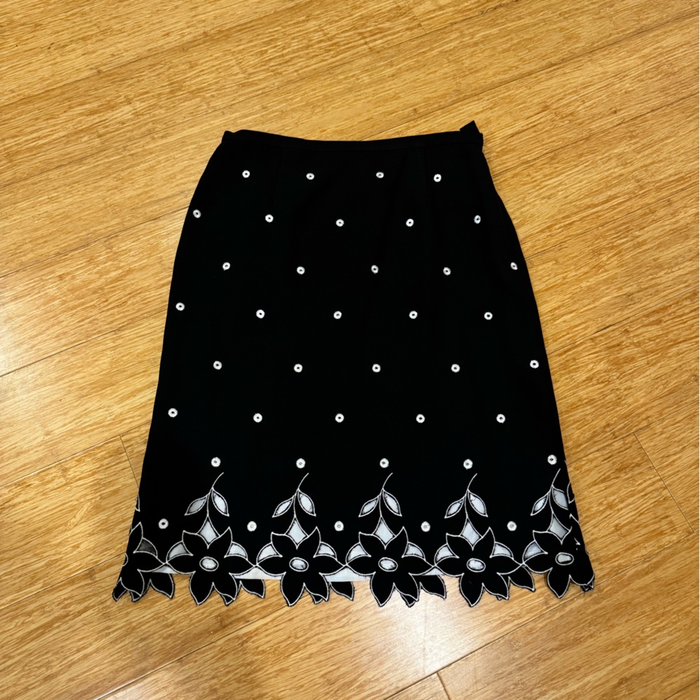 Vintage Shani black white floral polka dot pencil skirt
